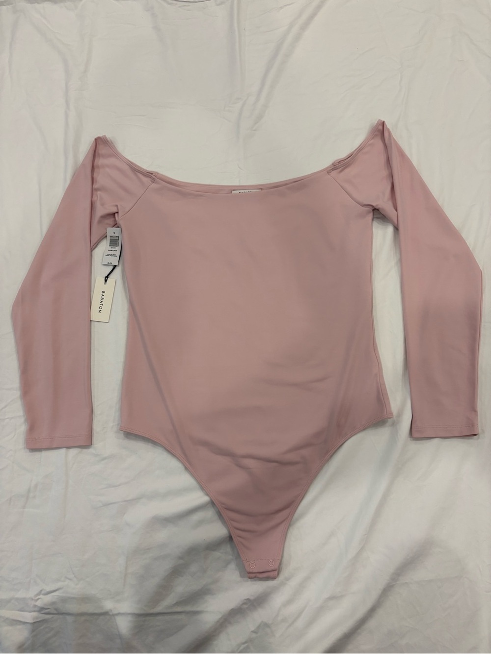 NWT Babaton Contour Off Shoulder Long Sleeve Bodysuit Poetic Pink XL